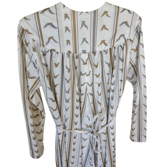Vintage 1970s Seagull Long Sleeve Maxi Dress Bird Print Belted Waist MuMU Modest - Picture 1 of 8